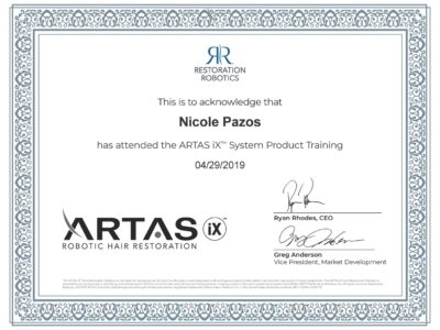 ARTAS iX Product Training Certificate