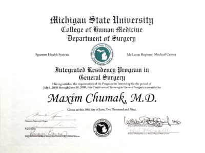 Maxim Chumak MD General Surgery Michigan State University