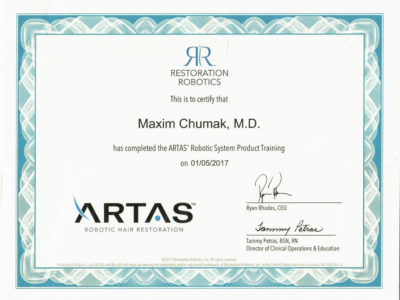 Maxim Cumak MD ARTAS Training Certificate