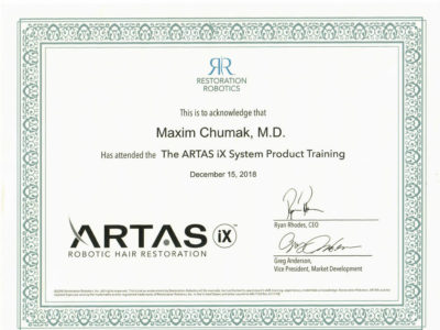 Maxim Cumak MD Artas iX Certification